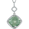 Sterling Silver Square Green Quartz and Diamond Necklace