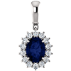 14k White Gold 1.75 ct Oval Created Sapphire Diamond Halo Pendant