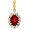 14k Yellow Gold 1.75 ct Oval Created Ruby Diamond Halo Pendant