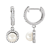 14k White Gold Freshwater Cultured Pearl and 1/5 ct tw Diamond Hoop Earrings 