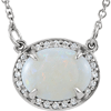 14kt White Gold 1.1 ct Oval Opal & Diamonds 16in Necklace