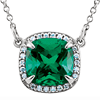 14k White Gold 2.1 ct Antique Square Created Emerald Diamond Necklace