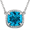 14k White Gold 2.8 ct Antique Square Swiss Blue Topaz Diamond Necklace
