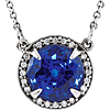 14kt White Gold 2.75 ct Blue Sapphire Halo Necklace with Diamonds