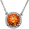 14kt White Gold 1.75 ct Citrine Halo Necklace with 1/20 ct Diamonds