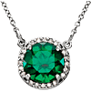 14kt White Gold 1.75 ct Created Emerald Halo Necklace with Diamonds