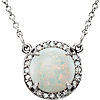 14kt White Gold 1 ct Opal Halo Necklace with 1/20 ct Diamonds