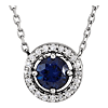 14k White Gold .70 ct Created Blue Sapphire and Natural Diamond Halo Necklace