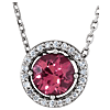 14k White Gold .55 ct Pink Tourmaline and Natural Diamond Halo Necklace