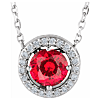 14k White Gold .65 ct Created Ruby and Natural Diamond Halo-Style Necklace