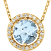 14kt Yellow Gold 3/4 ct Aquamarine and Diamonds 16in Halo Necklace