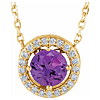 14k White Gold .50 ct Amethyst and Natural Diamond Halo Necklace