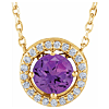 14k Yellow Gold .50 ct Amethyst and Natural Diamond Halo Necklace