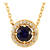 14k Yellow Gold .70 ct Created Blue Sapphire and Natural Diamond Halo Necklace