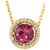14k Yellow Gold .55 ct Pink Tourmaline and Natural Diamond Halo Necklace