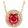 14k Yellow Gold .65 ct Created Ruby and Natural Diamond Halo-Style Necklace