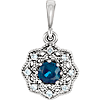 14kt White Gold 3/8 ct Blue Sapphire Halo Pendant with Diamond Accents