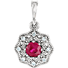 14kt White Gold 1/3 ct Ruby Halo Pendant with Diamond Accents