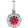 14kt White Gold 1/3 ct Ruby Vintage Style Halo Pendant with Diamonds