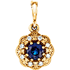14k Yellow Gold 3/8 ct Blue Sapphire Diamond Halo Pendant