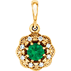 14kt Yellow Gold 1/4 ct Emerald Vintage Halo Pendant with Diamonds