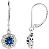 14k White Gold 3/4 ct Blue Sapphire Vintage Halo Leverback Earrings
