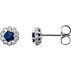 14kt White Gold 1/3 ct Blue Sapphire Vintage Style Halo Stud Earrings