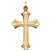 14k Yellow Gold Hollow Budded Cross Pendant 1.5in