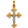 14k Two-tone Gold 1in Budded INRI Crucifix Pendant