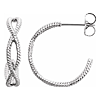 14k White Gold Small Open Braided Rope Textured Hoop Earrings 5/8in
