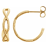 14k Yellow Gold Small Open Braided Rope Textured Hoop Earrings 5/8in