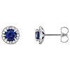 14k White Gold 1.3 ct Blue Sapphire and 1/8 ct tw Diamond Halo Earrings