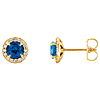 14k Yellow Gold 1.3 ct Blue Sapphire and 1/8 ct tw Diamond Halo Earrings