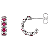 14k White Gold Created Ruby Huggie Earrings