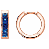 14k Rose Gold Created Princess Cut Blue Sapphire Hoop Earrings 
