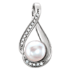 14k White Gold 6mm Freshwater Cultured Pearl and Diamond Pendant