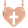 14k Rose Gold Pierced Cross Heart Necklace