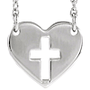 14k White Gold Pierced Cross Heart Necklace