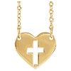 14k Yellow Gold Pierced Cross Heart Necklace