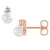 14k Rose Gold 4mm Freshwater Cultured Pearl and Diamond Earrings
