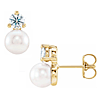 14k Yellow Gold 4mm Freshwater Cultured Pearl and Diamond Earrings