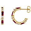 14k Yellow Gold Baguette Cut Ruby and 1/2 ct tw Diamond Hoop Earrings