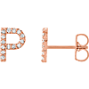 14k Rose Gold Diamond Initial P Earring