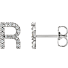 14k White Gold Diamond Initial R Earring