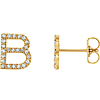 14k Yellow Gold Diamond Initial B Earring