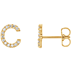 14k Yellow Gold Diamond Initial C Earring