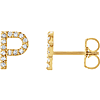 14k Yellow Gold Diamond Initial P Earring
