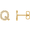 14k Yellow Gold Diamond Initial Q Earring