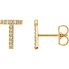 14k Yellow Gold Diamond Initial T Earring
