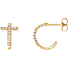 14k Yellow Gold 1/4 ct tw Diamond Cross J-Hoop Earrings